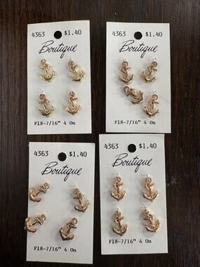 Gold Anchor Charms Lot 16 Nautical Jewelry Making 7/16” Boutique 4363 NOS